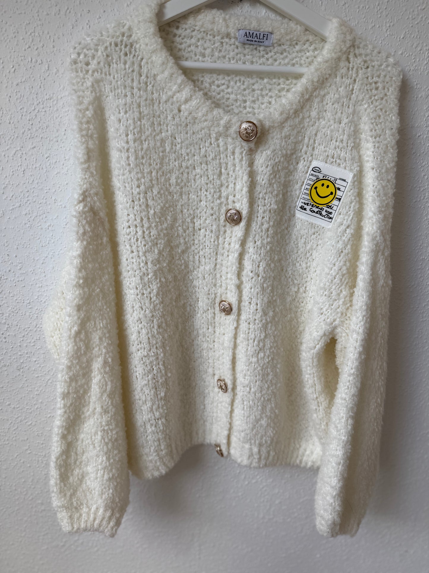 Oversize Cardigan Smiley weiß