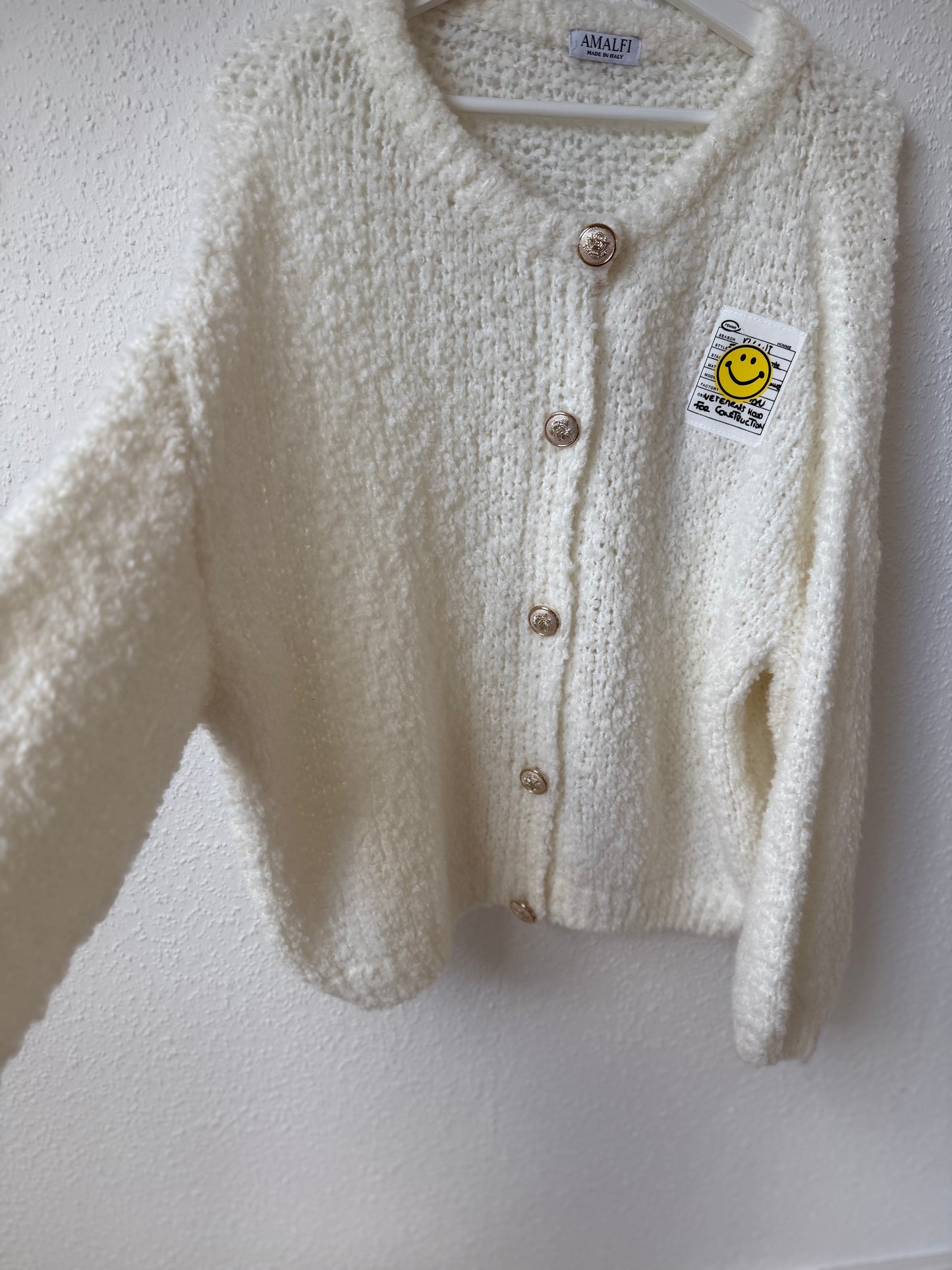 Oversize Cardigan Smiley weiß