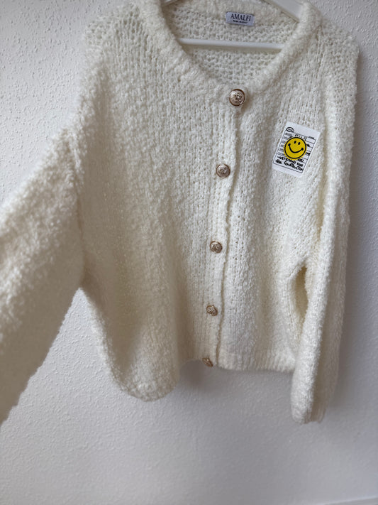 Oversize Cardigan Smiley weiß