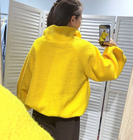 Texturierte Jacke mit Reißverschluss: Gelb / SIE