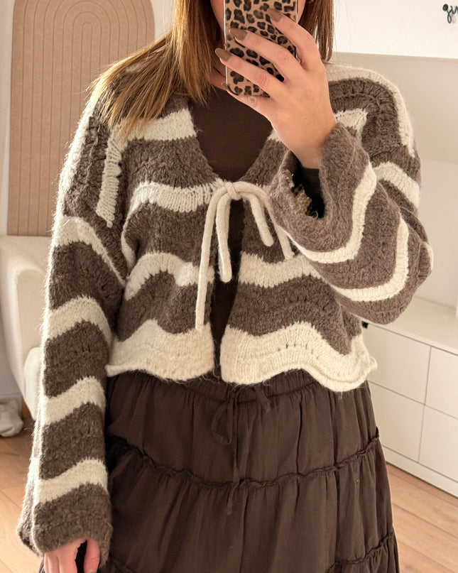 Wellen Cardigan mit Schleife