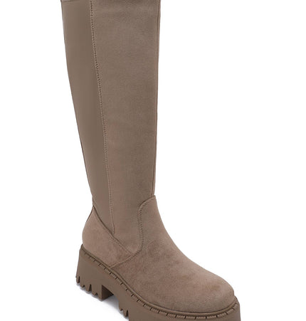 Damen Stretch-Stiefel Wildleder-Effekt  Taupe