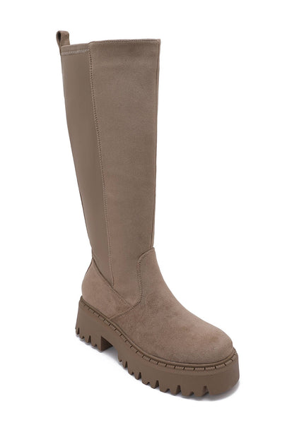 Damen Stretch-Stiefel Wildleder-Effekt  Taupe