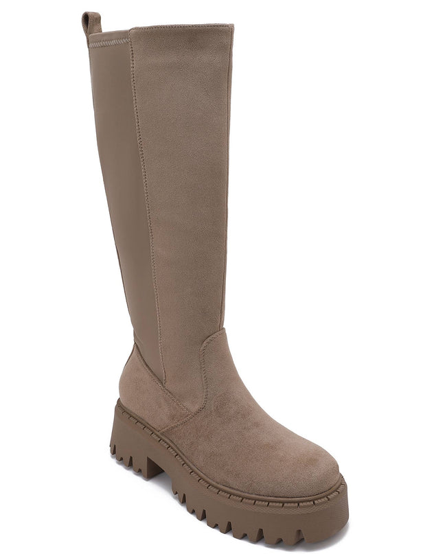 Damen Stretch-Stiefel Wildleder-Effekt  Taupe