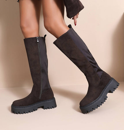 Damen Stretch-Stiefel Wildleder-Effekt  Braun