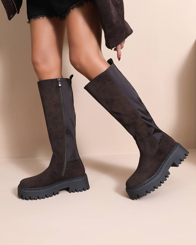 Damen Stretch-Stiefel Wildleder-Effekt  Braun