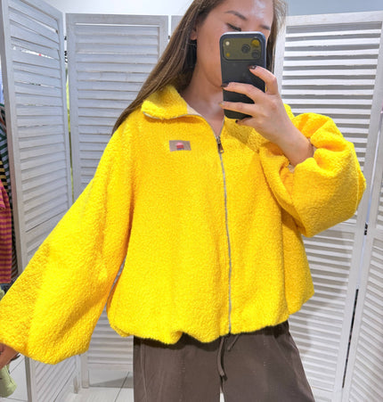 Texturierte Jacke mit Reißverschluss: Gelb / SIE