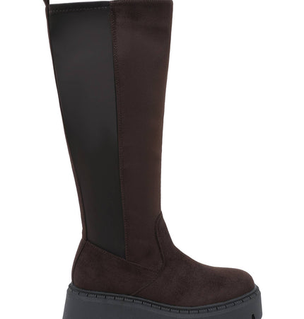 Damen Stretch-Stiefel Wildleder-Effekt  Braun