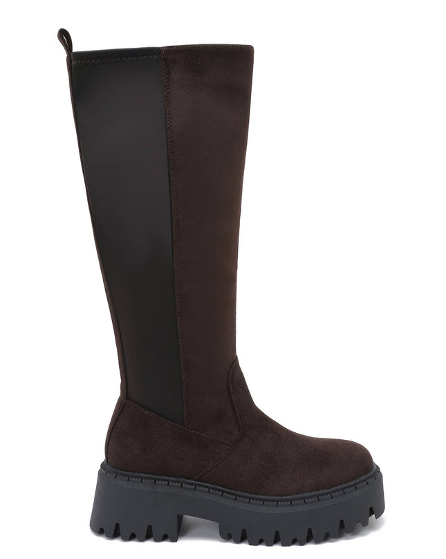Damen Stretch-Stiefel Wildleder-Effekt  Braun