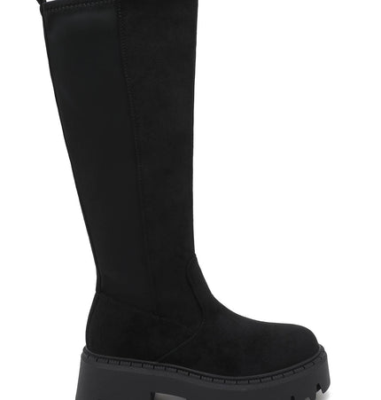 Damen Stretch-Stiefel Wildleder-Effekt  schwarz