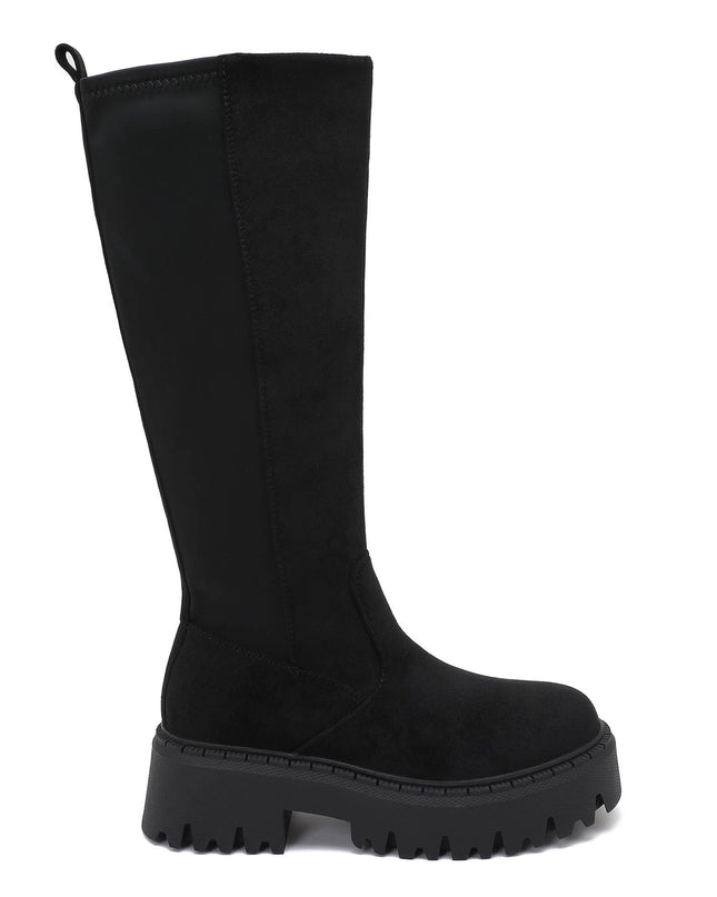 Damen Stretch-Stiefel Wildleder-Effekt  schwarz