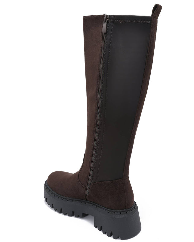 Damen Stretch-Stiefel Wildleder-Effekt  Braun