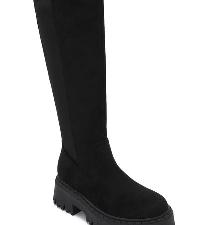 Damen Stretch-Stiefel Wildleder-Effekt  schwarz