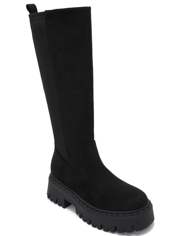 Damen Stretch-Stiefel Wildleder-Effekt  schwarz