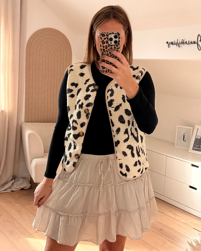 Teddyweste mit Taschen im Leopardenmuster: Écru