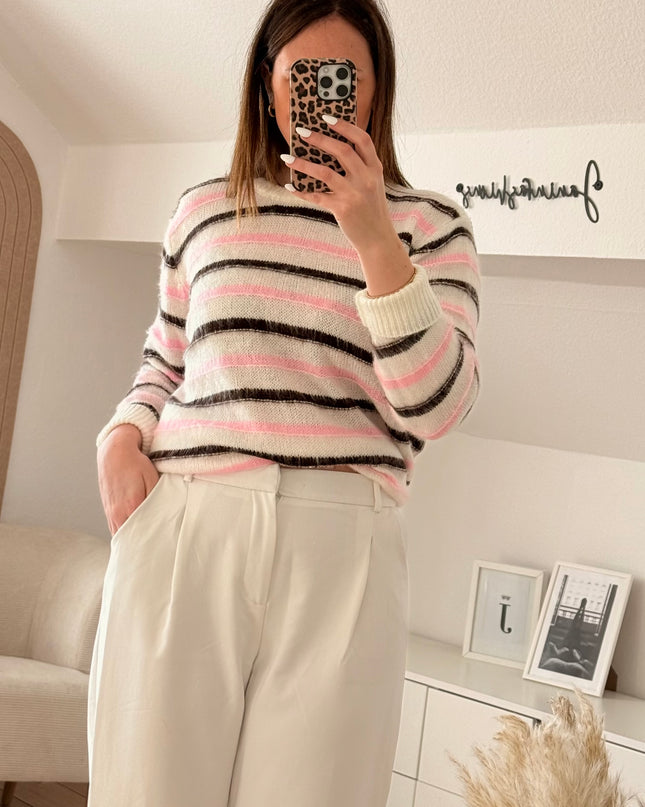 Dünner Strickpullover gestreift