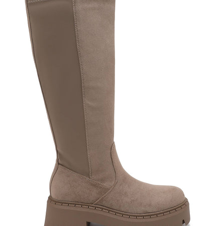 Damen Stretch-Stiefel Wildleder-Effekt  Taupe
