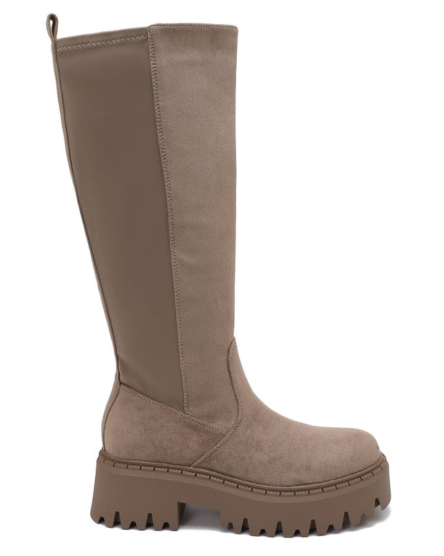 Damen Stretch-Stiefel Wildleder-Effekt  Taupe