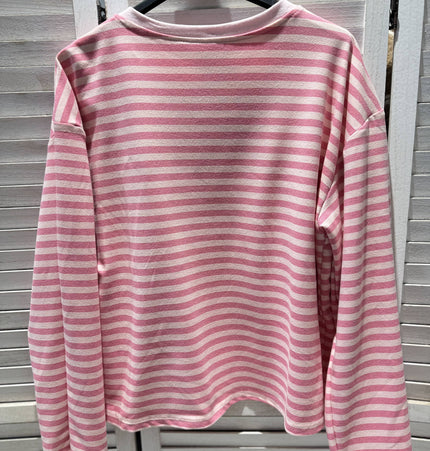 Gestreiftes T-Shirt mit weiten Ärmeln: Rosa / Eine Größe