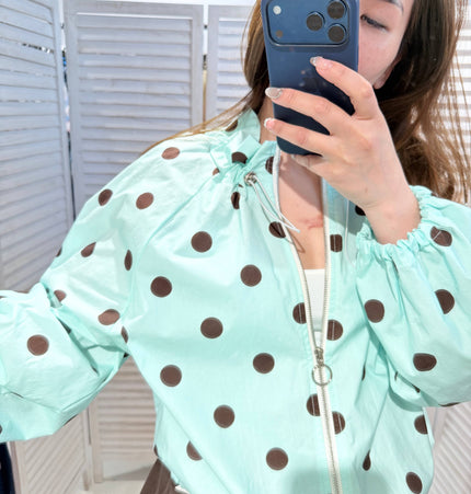 Locker geschnittene, gepunktete Jacke aus Baumwolle: Vert d'Eau / TU