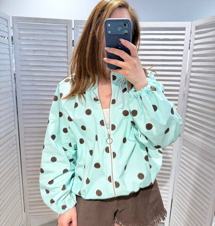 Locker geschnittene, gepunktete Jacke aus Baumwolle: Vert d'Eau / TU