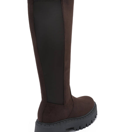 Damen Stretch-Stiefel Wildleder-Effekt  Braun