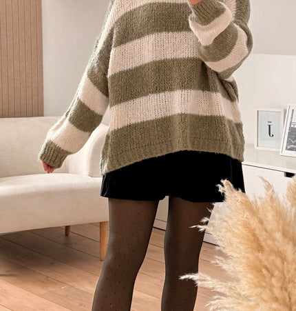Langer Oversize Strickpullover gestreift