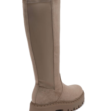 Damen Stretch-Stiefel Wildleder-Effekt  Taupe