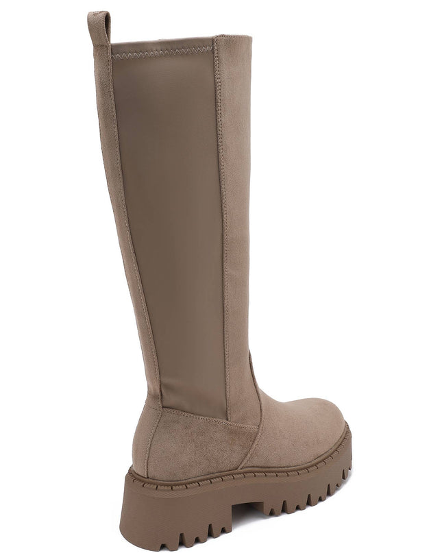 Damen Stretch-Stiefel Wildleder-Effekt  Taupe