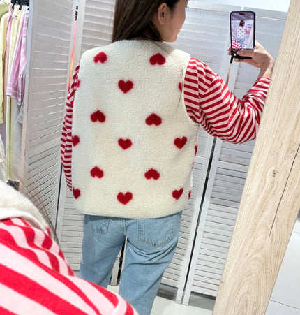 Cardigan mit verspieltem Herzmuster: Blanc / TU