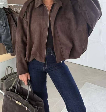 Weite Jacke aus Wildlederoptik