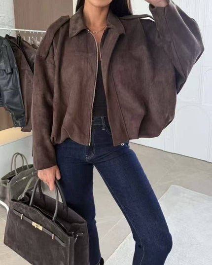 Weite Jacke aus Wildlederoptik