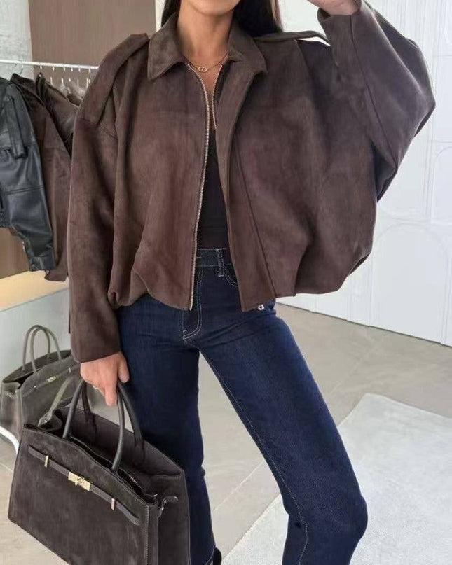 Weite Jacke aus Wildlederoptik