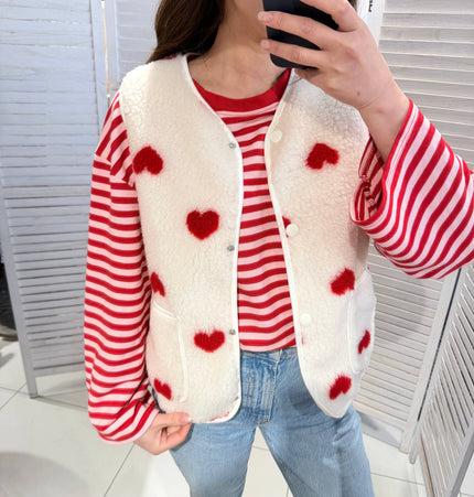 Cardigan mit verspieltem Herzmuster: Blanc / TU