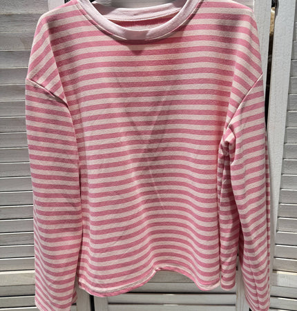 Gestreiftes T-Shirt mit weiten Ärmeln: Rosa / Eine Größe