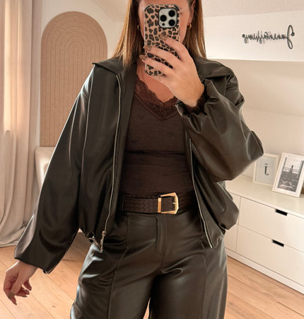 Oversize-Bomberjacke aus Lederimitat