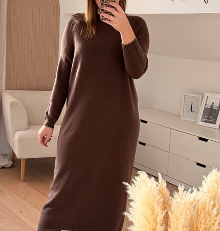 Long Strickkleid braun