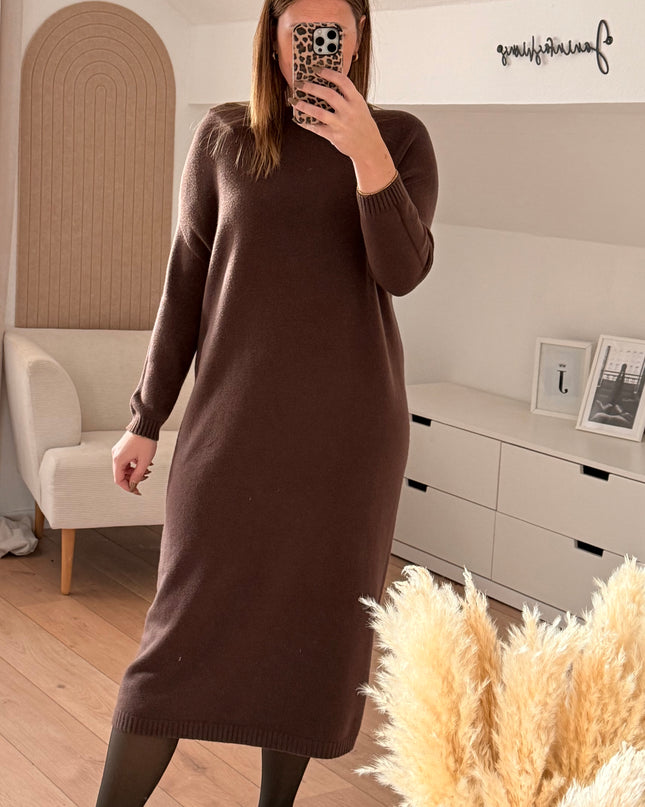 Long Strickkleid braun