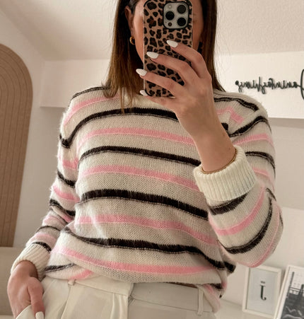 Dünner Strickpullover gestreift