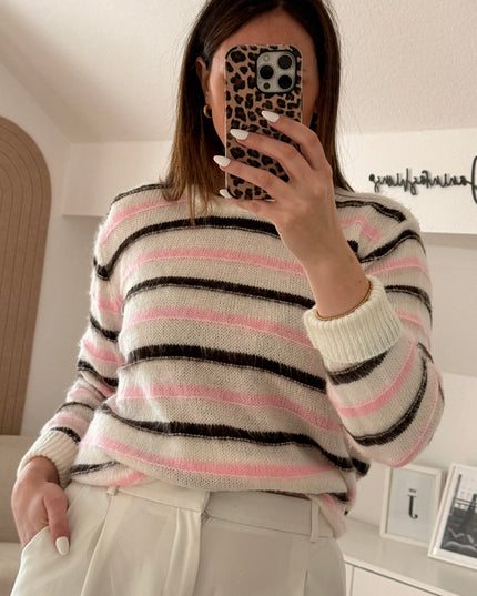 Dünner Strickpullover gestreift