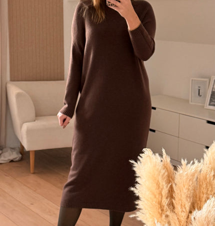 Long Strickkleid braun