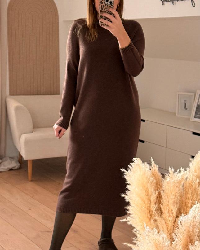 Long Strickkleid braun