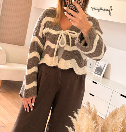 Gestreifter Cardigan mit Schleife