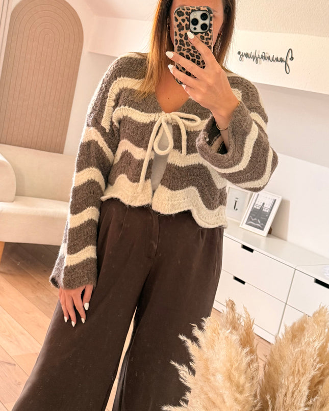 Gestreifter Cardigan mit Schleife