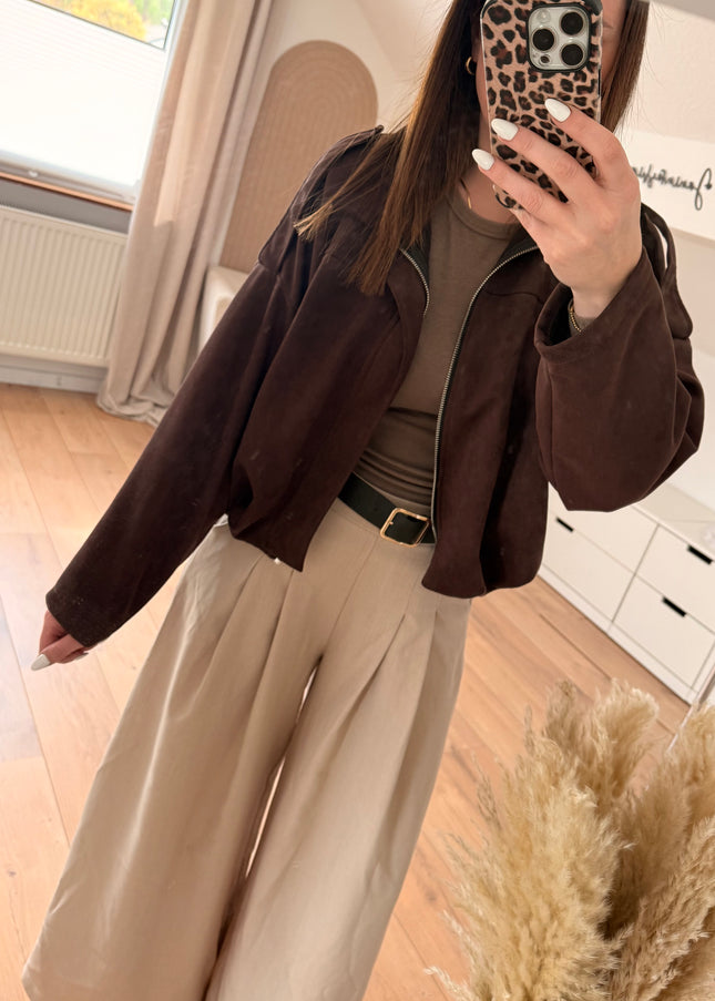Weite Jacke aus Wildlederoptik