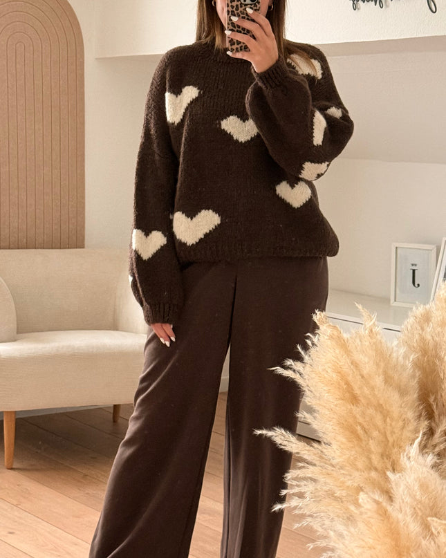 Herzpullover in braun