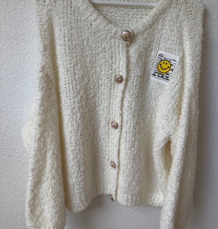 Oversize Cardigan Smiley weiß