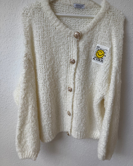 Oversize Cardigan Smiley weiß