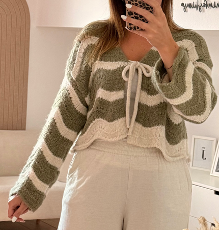 Gestreifter Schleifen Cardigan