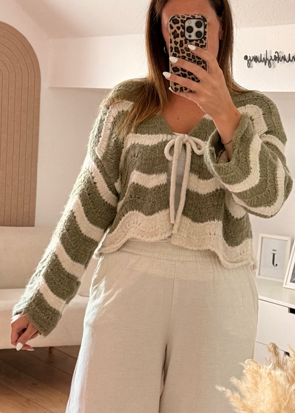 Gestreifter Schleifen Cardigan